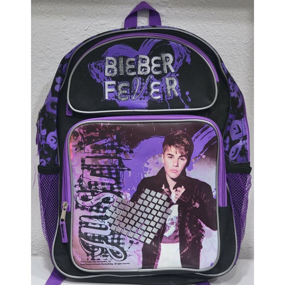 Justin Bieber BIEBER FEVER 2012 Backpack Purple Black Licensed Bravado Book Bag